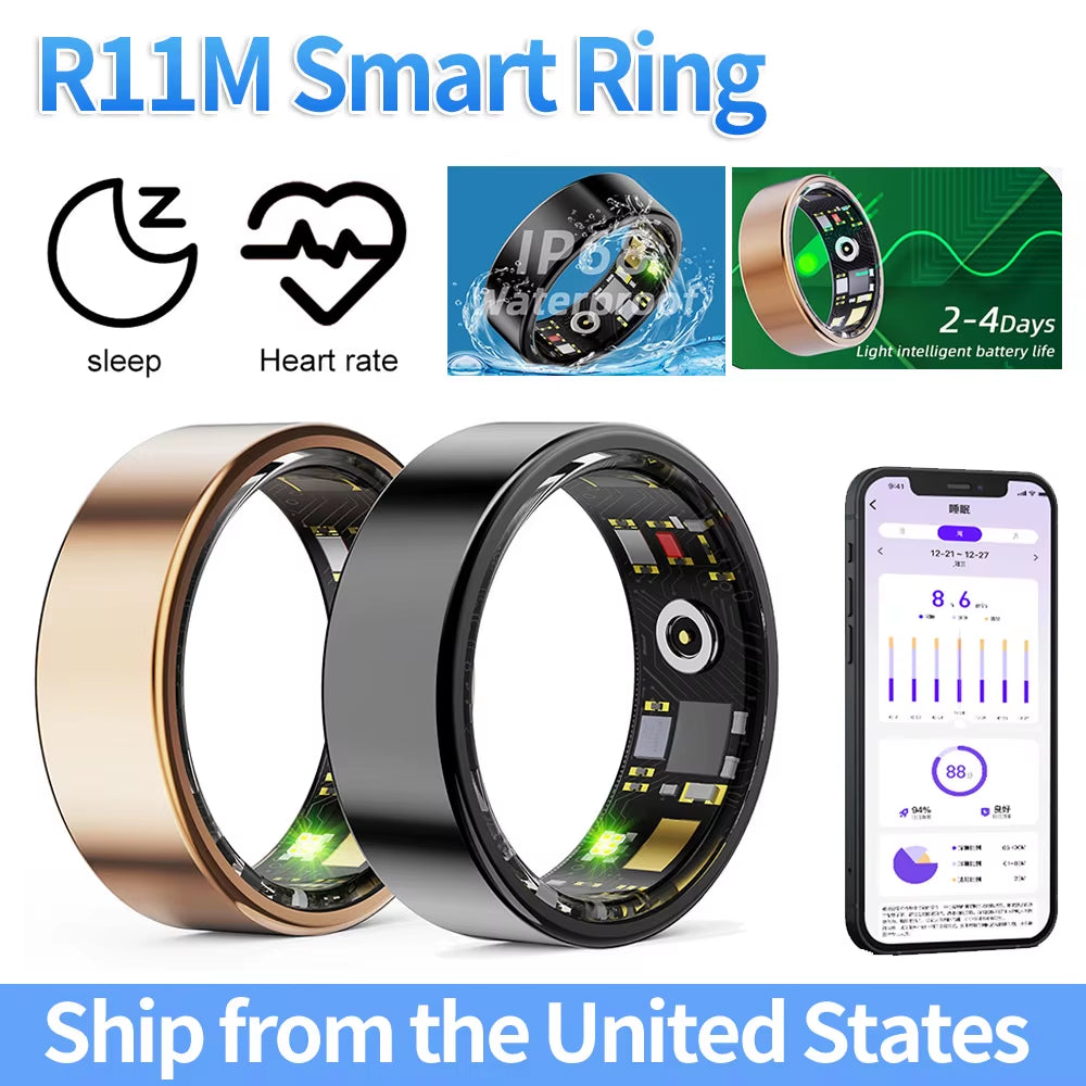 R11M Smart Fitness Ring - IP68 Waterproof, Bluetooth 5.0, Multi-Sport Modes, Heart Rate & Sleep Monitoring